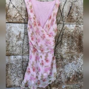Vintage Silk Pink Roses Fairycore Tunic Top Mini Dress M